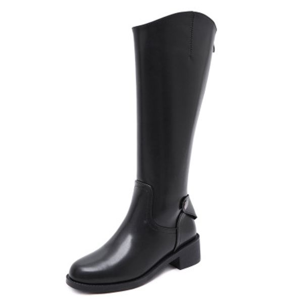 

2018 autumn and winter round head trend women's shoes retro straight boots back zipper new long flat with slim high boots, Black