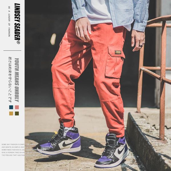 

lindsey seader mens cargo pants hip hip streetwear мода hipster все матч joker стиль армии камуфляж pant карманы брюки, Black