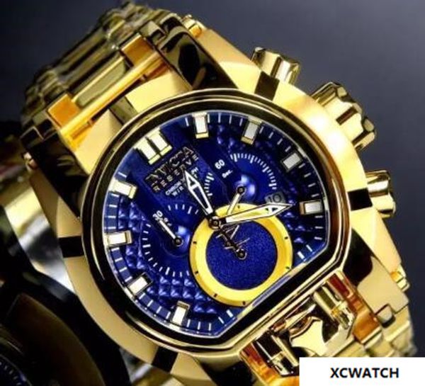 

Luxury unique invincible invicta re erve bolt zeu men 039 quartz watch white dial gold teel band 200mt chronograph hipping