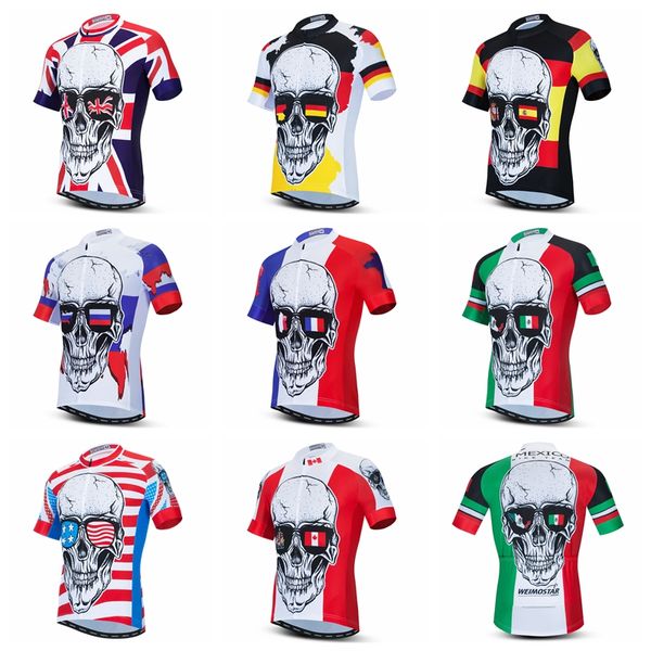 

2020 usa uk spain germany mexico russia france canada cycling jersey men short sleeve mtb bike clothing ciclismo maillot skull, Black;red