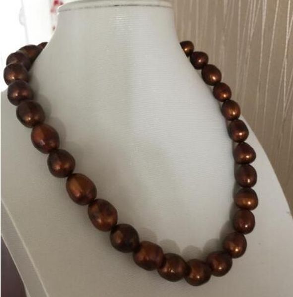 

13-14mm mar del sur barroco chocolate collar de perlas 18 "plata, Silver