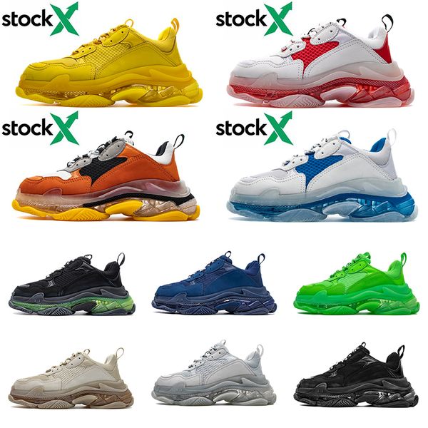 

brand fashion designer paris 17fw triple s casual shoes for mens women luxury crystal bottom yellow vintage dad trainer boots, Black