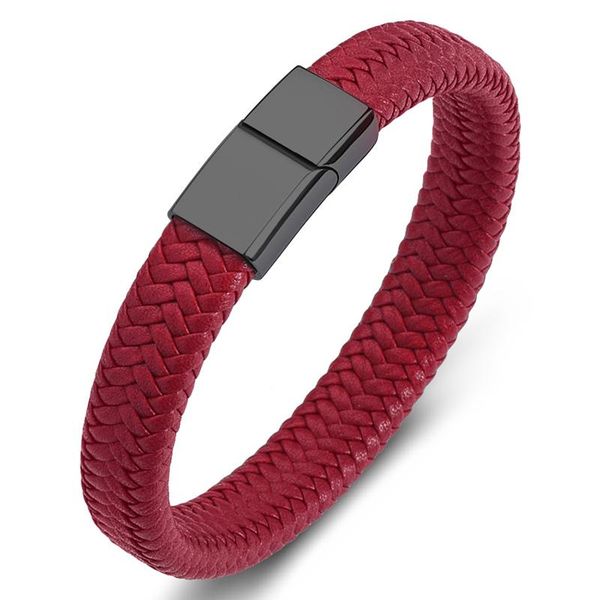 

classic men's jewelry leather stainless steel bracelet black magnetic buckle red rope fashion men's gifts, Golden;silver