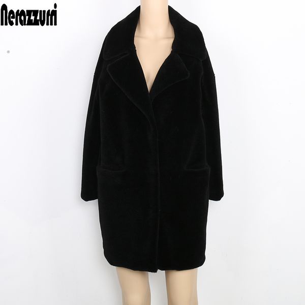 

nerazzurri long real sheep fur coat women drop shoulder black plus size shearling jacket cocoon natural lamb fur coats 5xl 6xl