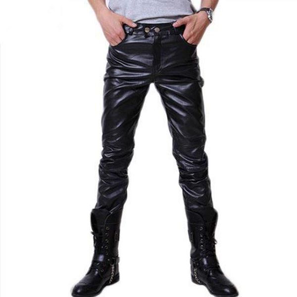 

men leather trouser - new arrival leather pants male korean men's straight pants solid color #1758764, Black