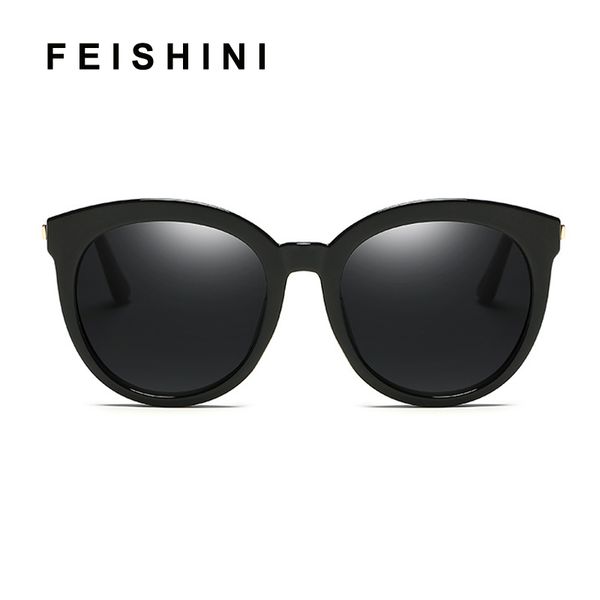 

feishini brand white frame oval polarized sunglasses women fashion uv protector hd lens driving korea glasses female mirror pink, White;black