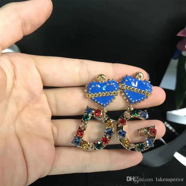 

new brand designer letters earring women girls rhinestone luxury earring famous brand jewelry gift for love high quality, Golden;silver