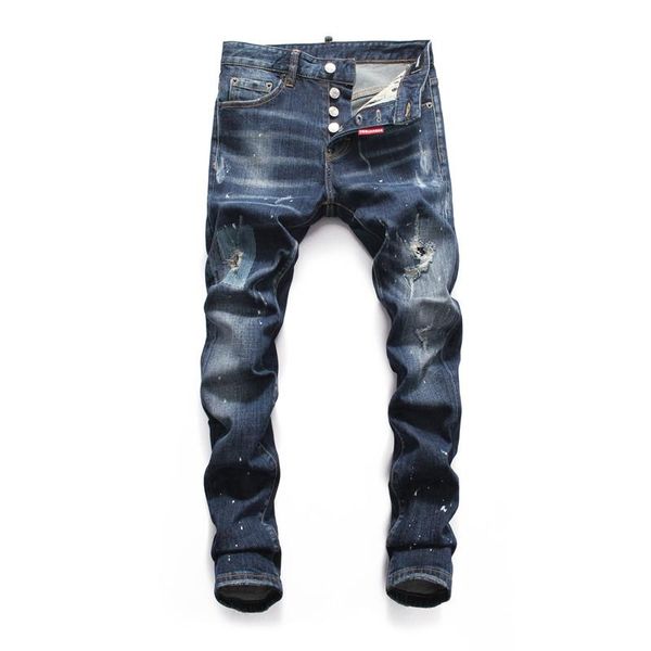 

mens jeans fashion men's ripped skinny distressed destroyed straight fit zipper motor men jeans motorcycle jeans slim pants size28-3, Blue