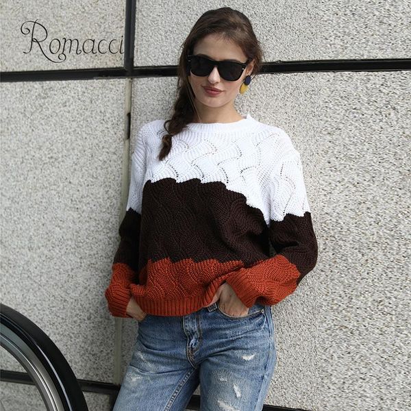 

women knitted sweater color block stripes dropped shoulder hollow out long sleeve ribbed casual streetwear womens winter sweater, White;black