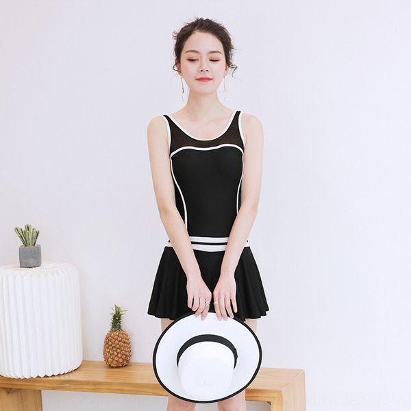 

typts swimsuit female student sports one-piece skirt solid color boxer pants jumpsuit skirt dress dress boxer pants conservative belly-cover, White;black