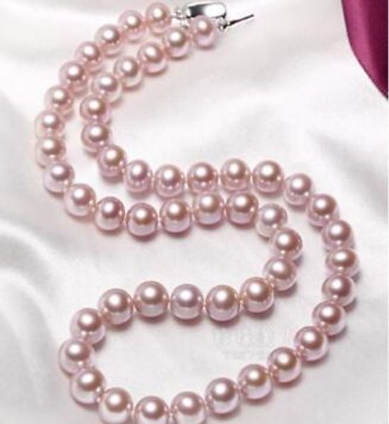 

fast fine pearls jewelry 9-10 mm round natural south sea purple pearl necklace 18inc 925 silve, Black