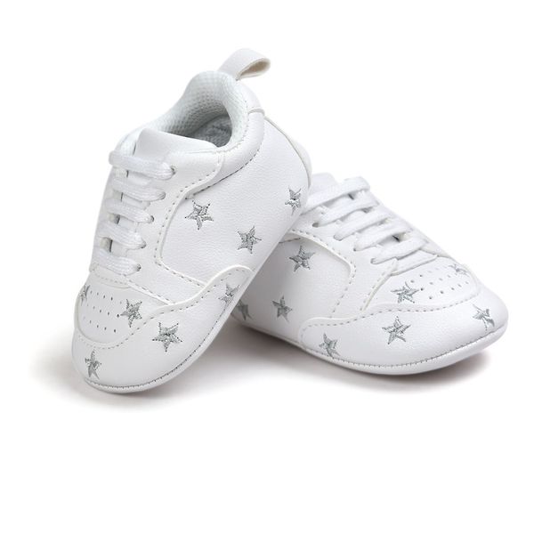 

2019 baby shoes newborn boys girls heart star pattern first walkers kids toddlers lace up pu sneakers 0-18 months