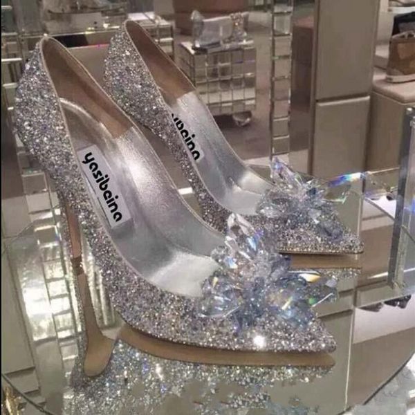 

grade cinderella crystal designer shoes bridal rhinestone wedding shoes with flower genuine leather women designer sandals, Black