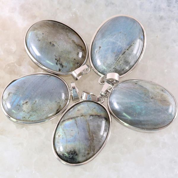 

1pcs oval 35x25mm natural stone beads gray labradorite pendant fit necklace for girls women jewelry gift k675, Silver