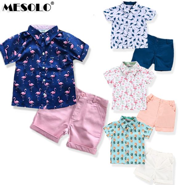 

новые мальчики одежда set рубашка шорты 2 шт набор flamingo ананас dinosaur мультфильм мода ins стиль детская одежда, White