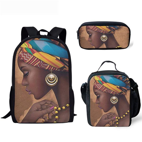 

afro lady girl africa women school bags fashion teenagers 3pcs/set schoolbags bagpack functional backpacks mochilas