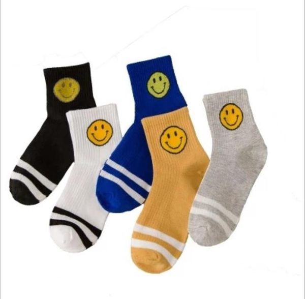 

female smile face couple cartoon socks sweat absorbing cotton socks sports tide autumn and winter socks, Black