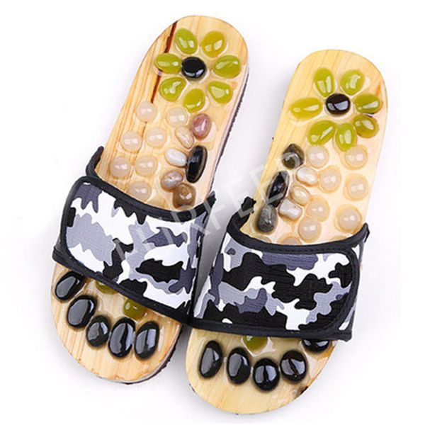 

new men's summer acupoint home shoes outside colorful jade flat sandals men slides cobblestone massage slippers male flip flops, Black