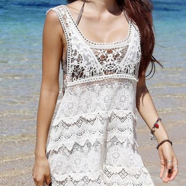 

hirigin summer womens bathing suit lace crochet swimwear cover up beach dress, Black;gray