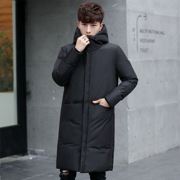 

2018 new thick winter men's white down jacket brand clothing hooded black gary long warm white duck down coat male coats