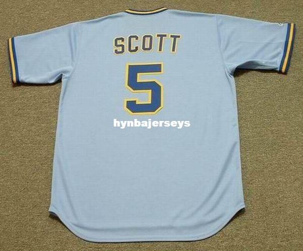 

custom george scott milwaukee stitched 1975 throwbacks away baseball jersey retro mens jerseys shirt, Blue;black