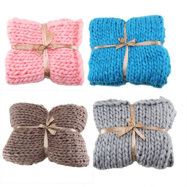 

hand chunky wool knitted blanket thick yarn merino wool bulky knitting throw blankets nordic home textile drop shipping