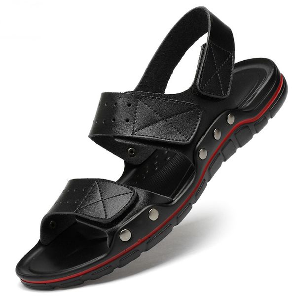 

men's sandals summer soft sandals leather men summer beach shoes men's sandal shoes soft big size bottom male roman comfortable, Black