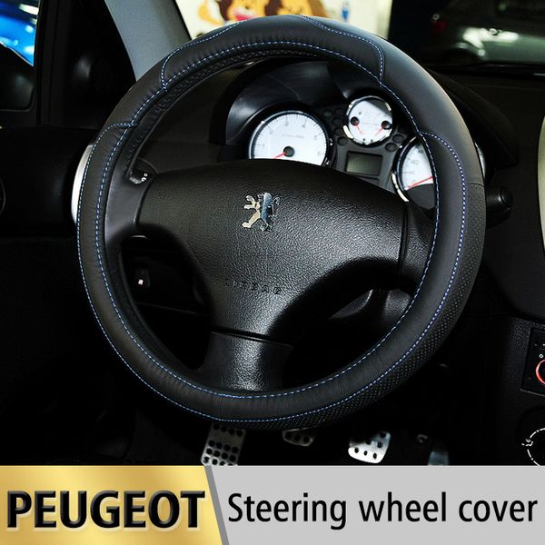 

leather car steering wheel cover case for 308 307 206 207 407 508 2008 3008 208 406 4008 301 807 accessories 38cm/15