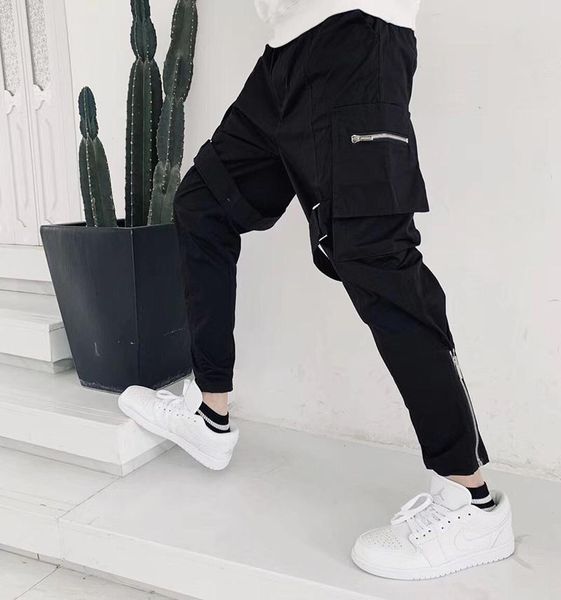 

autumn winter france europe cool nylon black trousers casual men women hip hop brand applique split zipper cargo pants