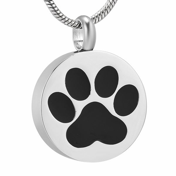 

lkj9738 dog/cat paw print memorial urn jewelry round stainless steel pet cremation keepsake pendant necklace for ashes, Silver