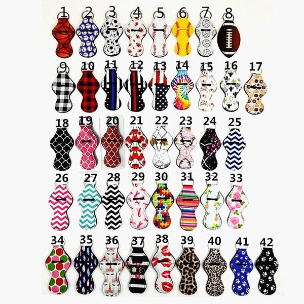 

100pcs/lot 42 style stock neoprene keychain chapstick holder for sale