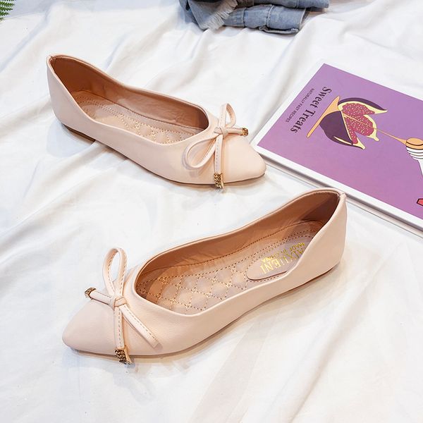 

casual pointed toe slip on shoes women flat heel big bowknot women spring autumn shoes flats all match sneakers w33-26, Black
