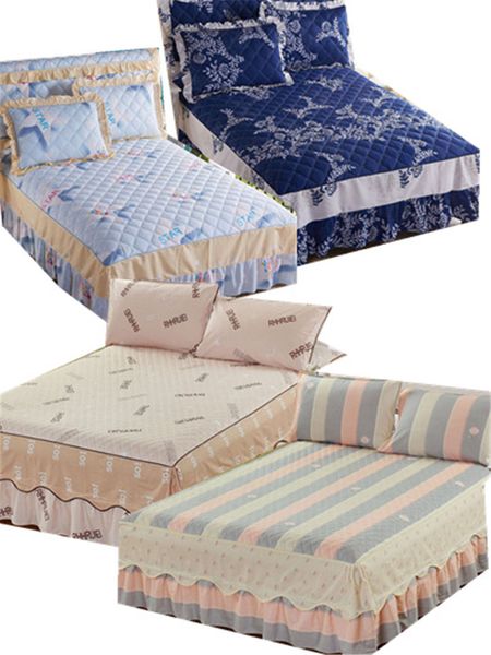 

1/3pcs bedsheet thick cotton bed skirt printed striped bedspread bedding a variety of styles