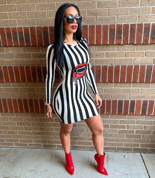 

mouth women summer dress red printed skinny dresses designer stripe dress with hood women fashion clothes, Black;gray
