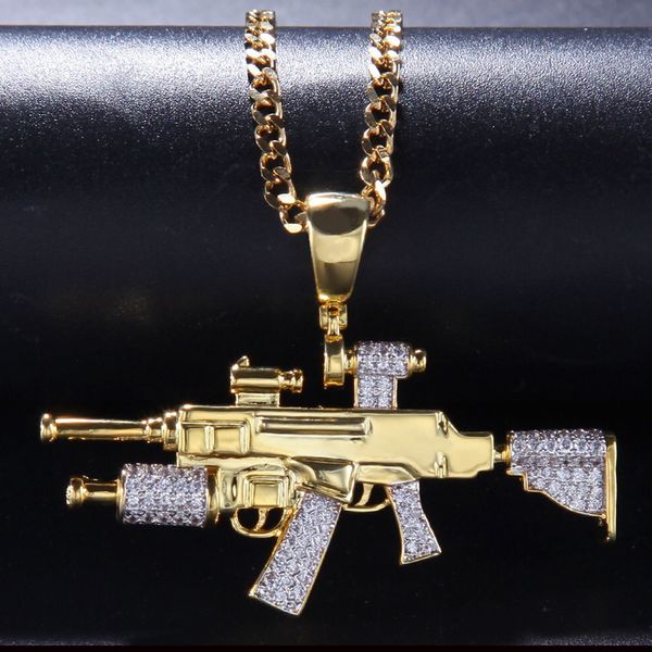 Hip hop Estilo Rifle Sniper de Jóias dos homens Pingente de Colar de Arma de Ouro Cor Bling Cubic Zircon Para O Presente