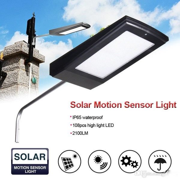 

new 108 leds 2100lm solar powered radar motion sensor wall light outdoor waterproof energy saving lamp street yard path garden