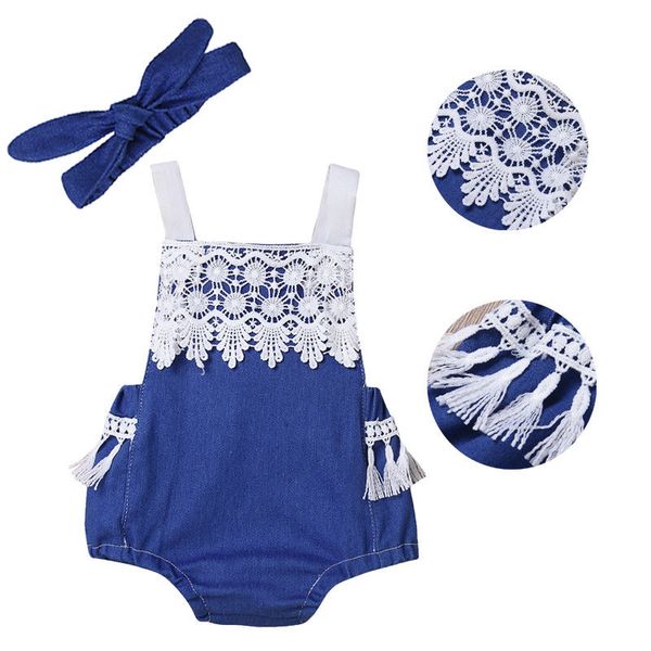 

Newborn Infant Baby Girl Denim Lace Bodysuit Romper Jumpsuit Outfit Set Clothes