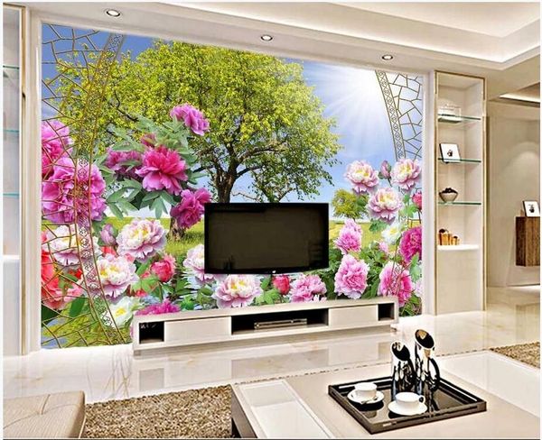 

3d wallpaper stickers custom p peony lotus landscape landscape 3d flower tv background wall home decoration wallpaper for walls 3 d