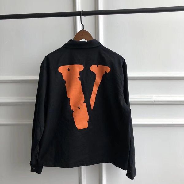 

Vlone jail jacket 5555 embroidered high treet coat big v jean jacket ca ual overcoat for man or women