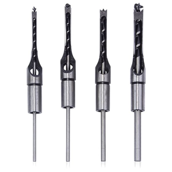

4pcs hss mortising chisel set woodworking square drill bits wood hole saw with twist drill (1/4-inch, 5/16-inch, 3/8-inch, 1/2-i