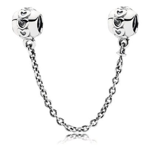 

925 sterling silver multi style heart butterfly safety chain charm with clear cz beads fit original charm bracelet