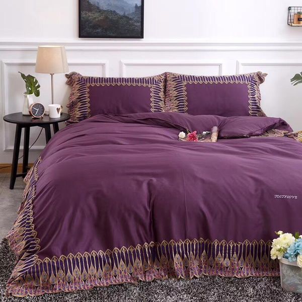 

34violet 60s египетский хлопок кружева вышивка пододеяльник king  size пододеяльник постельное белье простыня наволочки 4шт