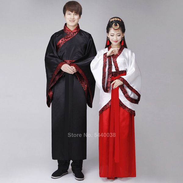 

whosale chinese traditional cloth for women men festival stage performance folk dance costume hanfu skirt belt set outfits, Black;red