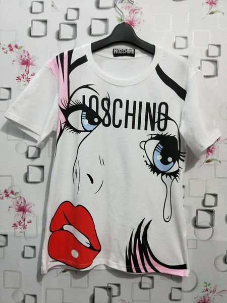 

women tshirt designer angel tears doodle short sleeve red lips print t-shirt luxury womens clothing s-xl, White