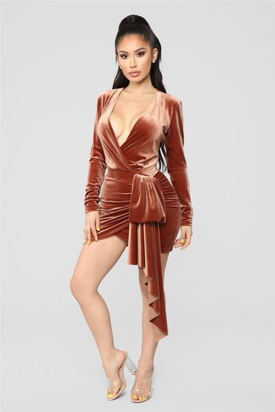

autumn pure color women dress fashion designer deep v neck female dresses panelled slim ladies clothing, Black;gray