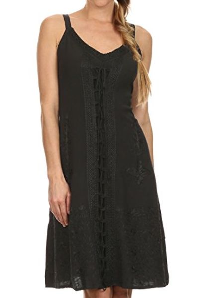 

sakkas jayanti embroidered rayon dress, Black;gray