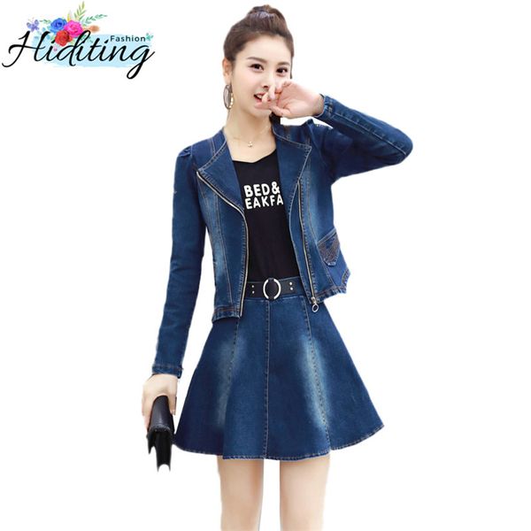 

2019 new cowgirl sets spring fashion slim temperament skirt autumn denim coat+skirt two-piece sets women denim skirt win132, White