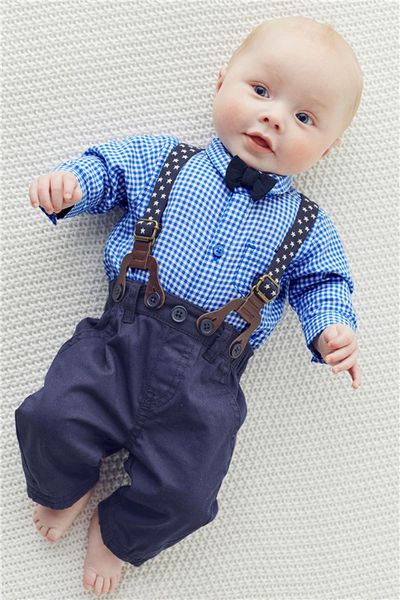 

lucky & lucky] baby boy clothes gentleman soild shirts with bow+ bibs baby boy newborn clothing set, White