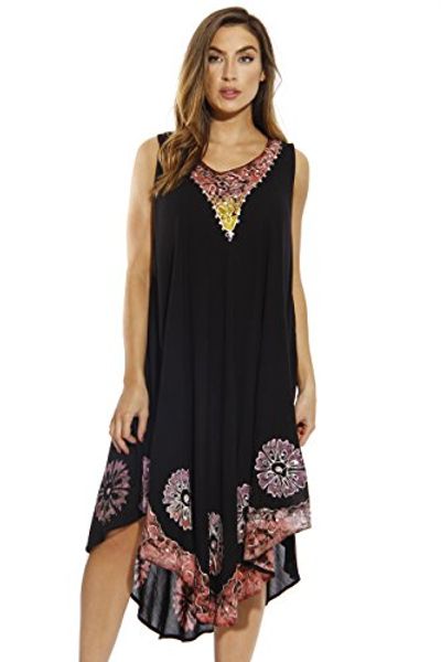 

riviera sun batik embroidered dress sundresses for women, Black;gray