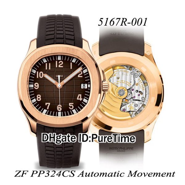 

new zf aquanaut jumbo 5167r-001 324sc 324cs automatic mens watch rose gold brown texture dial brown rubber 40mm edition puretime a05, Slivery;brown